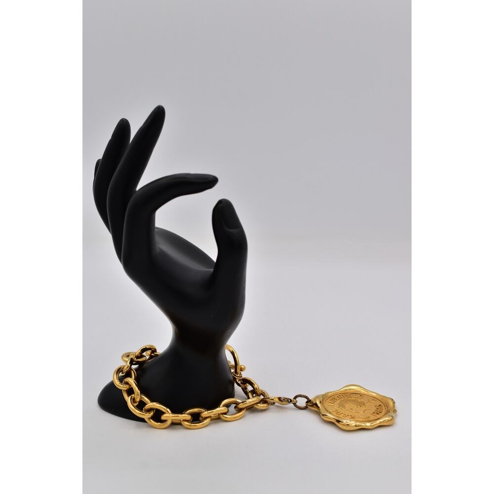 Karl Lagerfeld Vintage Logo Charm Bracelet Seal Medallion Paris Gold Runway Bin5 - Picture 9 of 12